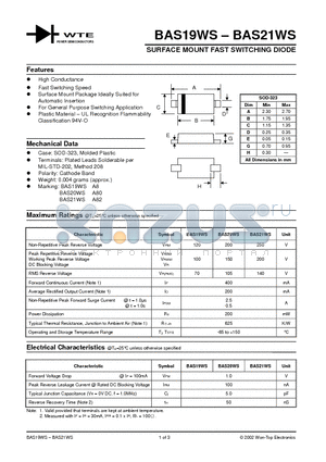 BAS19WS-T3 datasheet - SURFACE MOUNT FAST SWITCHING DIODE