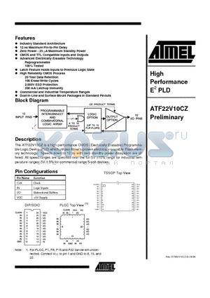 ATF22V10CZ-12JC datasheet - Highperformance EE PLD