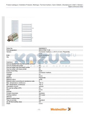 0460660071 datasheet - Connector markers, L x W: 5 x 5 mm, Polyamide white