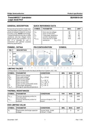 BUK9610-30 datasheet - TrenchMOS transistor Logic level FET