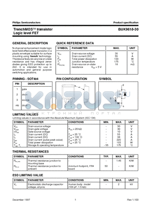 BUK9618-30 datasheet - TrenchMOS transistor Logic level FET