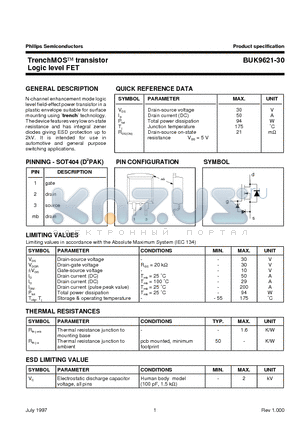 BUK9621-30 datasheet - TrenchMOS transistor Logic level FET