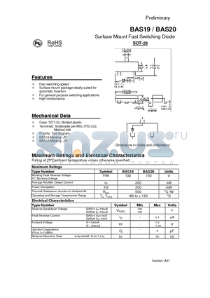 BAS20 datasheet - Surface Mount Fast Switching Diode