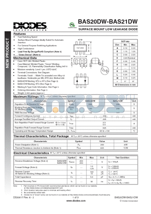 BAS20DW datasheet - SURFACE MOUNT LOW LEAKAGE DIODE