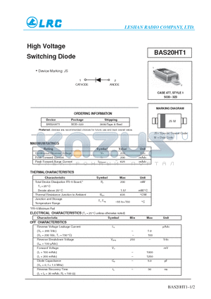 BAS20HT1 datasheet - High Voltage Switching Diode