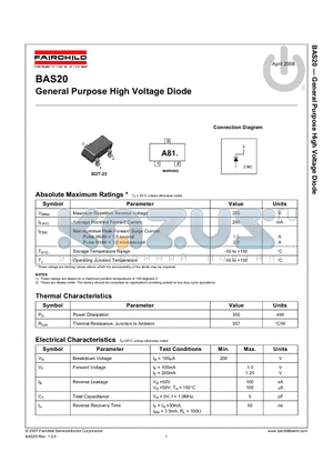 BAS20_08 datasheet - General Purpose High Voltage Diode