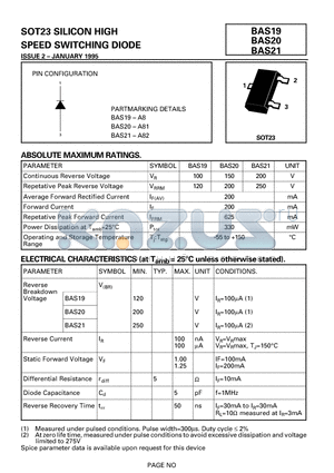 BAS21 datasheet - SILICON HIGH SPEED SWITCHING DIODE