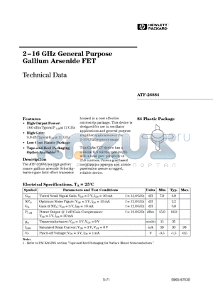 ATF26884 datasheet - 2-16 GHz General Purpose Gallium Arsenide FET