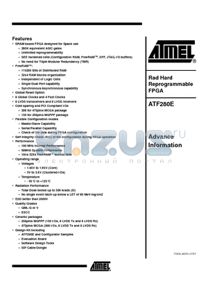 ATF280E datasheet - Rad Hard Reprogrammable FPGA