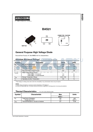BAS21 datasheet - General Purpose High Voltage Diode