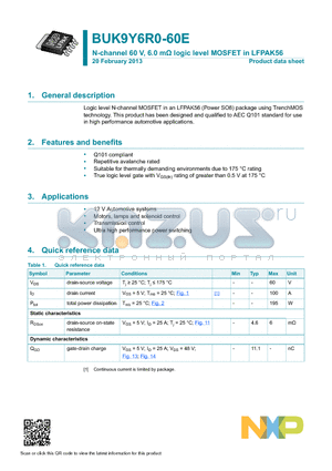 BUK9Y6R0-60E datasheet - N-channel 60 V, 6.0 mY logic level MOSFET in LFPAK56