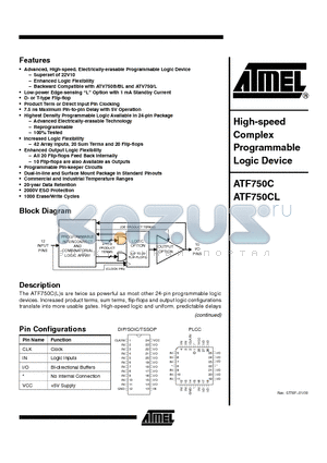 ATF750CL-15XC datasheet - High-speed Complex Programmable Logic Device