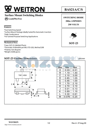 BAS21A datasheet - Surface Mount Switching Diodes