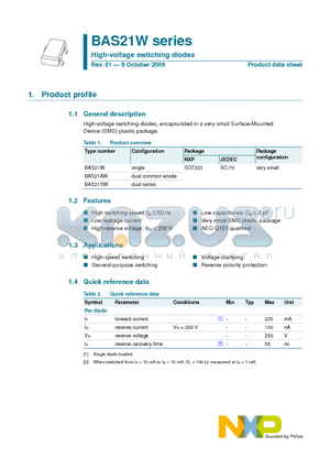 BAS21AW datasheet - High-voltage switching diodes