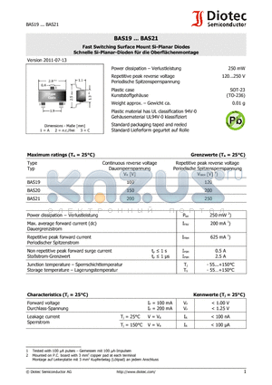 BAS21 datasheet - Fast Switching Surface Mount Si-Planar Diodes