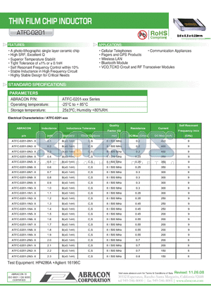 ATFC-0201-0N5-X datasheet - THIN FILM CHIP INDUCTOR