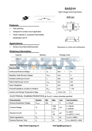 BAS21H datasheet - High Voltage Switching Diodes