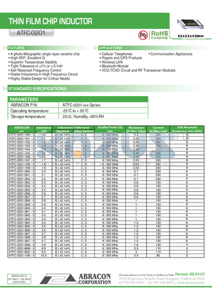 ATFC-0201-1N0-ST datasheet - THIN FILM CHIP INDUCTOR