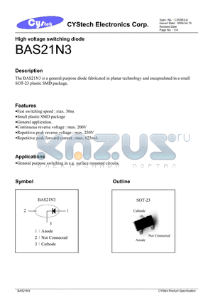 BAS21N3 datasheet - High voltage switching diode