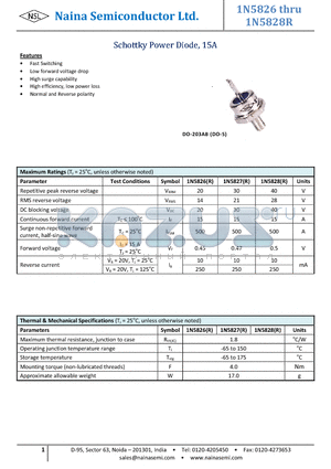 1N5827R datasheet - Schottky Power Diode, 15A