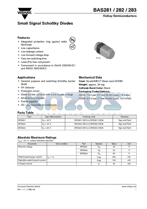 BAS282-GS08 datasheet - Small Signal Schottky Diodes