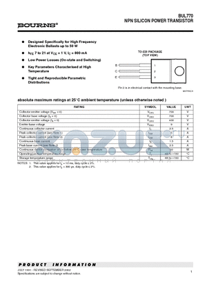 BUL770 datasheet - NPN SILICON POWER TRANSISTOR