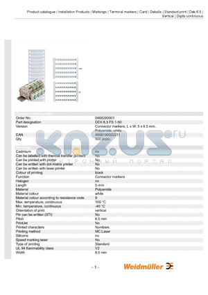 0468260001 datasheet - Connector markers, L x W: 5 x 6.5 mm, Polyamide, white