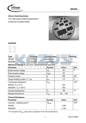 BAS28W datasheet - Silicon Switching Diode