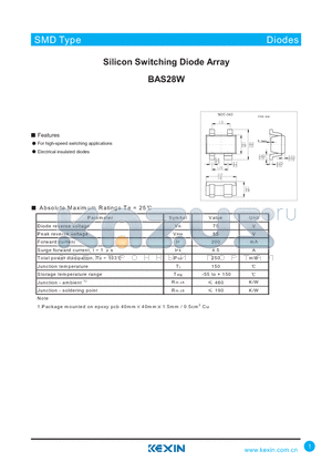 BAS28W datasheet - Silicon Switching Diode Array