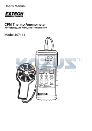 407114 datasheet - CFM Thermo Anemometer Air Velocity, Air Flow, and Temperature
