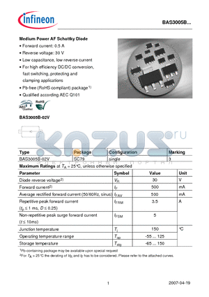 BAS3005B datasheet - Medium Power AF Schottky Diode