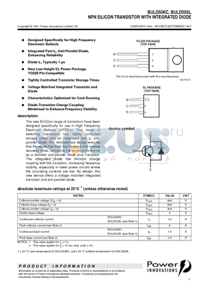 BULD50KC datasheet - NPN SILICON TRANSISTOR WITH INTEGRATED DIODE