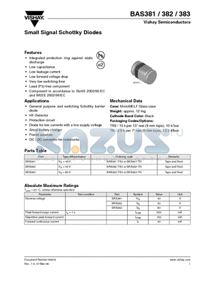 BAS381-TR datasheet - Small Signal Schottky Diodes