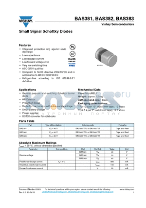 BAS382 datasheet - Small Signal Schottky Diodes