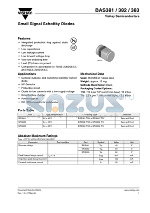 BAS382-TR datasheet - Small Signal Schottky Diodes