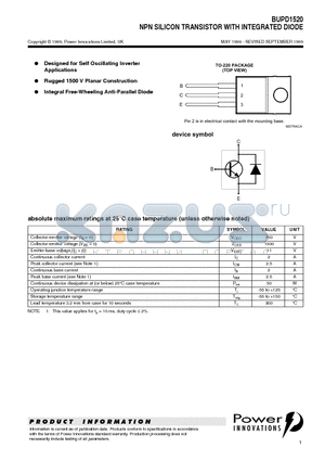 BUPD1520 datasheet - NPN SILICON TRANSISTOR WITH INTEGRATED DIODE