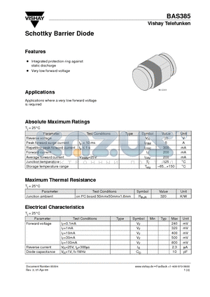 BAS385 datasheet - Schottky Barrier Diode