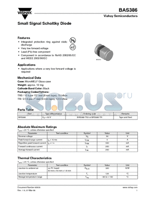 BAS386 datasheet - Small Signal Schottky Diode