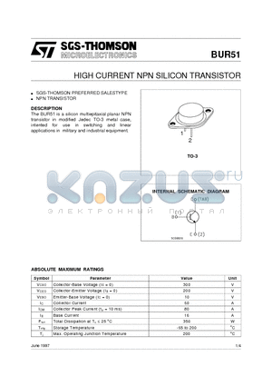 BUR51 datasheet - HIGH CURRENT NPN SILICON TRANSISTOR