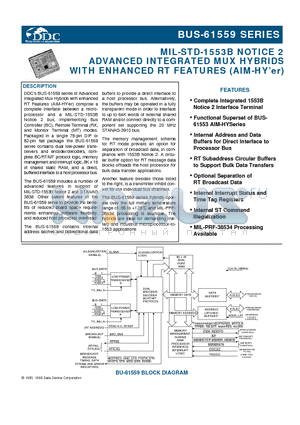 BUS-61559 datasheet - MIL-STD-1553B NOTICE 2 ADVANCED INTEGRATED MUX HYBRIDS WITH ENHANCED RT FEATURES (AIM-HYer)