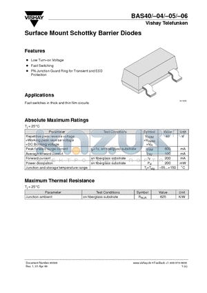 BAS40 datasheet - Surface Mount Schottky Barrier Diodes