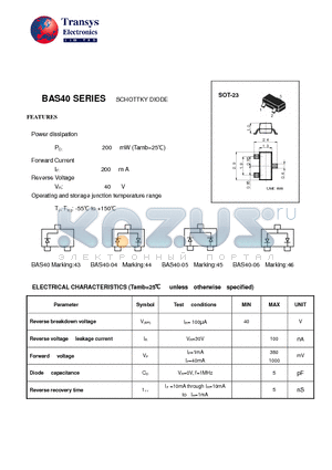 BAS40 datasheet - SCHOTTKY DIODE