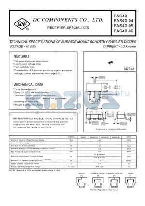 BAS40 datasheet - TECHNICAL SPECIFICATIONS OF SURFACE MOUNT SCHOTTKY BARRIER DIODES