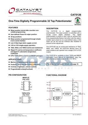 CAT5126 datasheet - One-Time Digitally Programmable 32 Tap Potentiometer