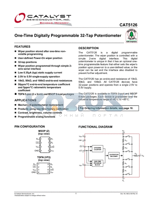 CAT5126 datasheet - One-Time Digitally Programmable 32-Tap Potentiometer