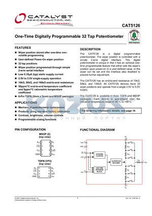 CAT5126VP2I-00-GT3 datasheet - One-Time Digitally Programmable 32 Tap Potentiometer