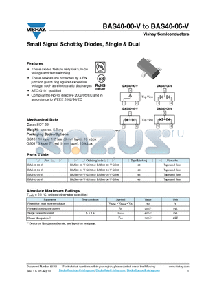 BAS40-00-V_10 datasheet - Small Signal Schottky Diodes, Single & Dual