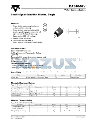 BAS40-02V datasheet - Small Signal Schottky Diodes, Single