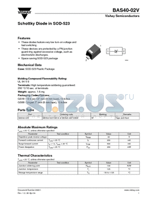 BAS40-02V-GS18 datasheet - Schottky Diode in SOD-523