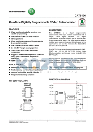 CAT5126VP2I50GT3 datasheet - One-Time Digitally Programmable 32-Tap Potentiometer